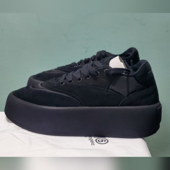 NIB MM6 MAISON MARGIELA Black Pewter Shell-Trimmed Suede Platform Sneakers sz 39 - Picture 7 of 10